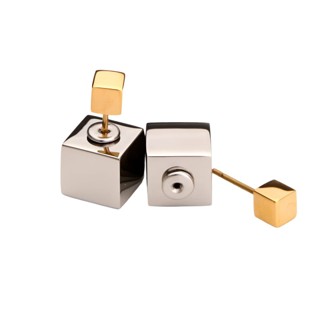 Cube Stud Earrings - Two-Tone - Kase Study