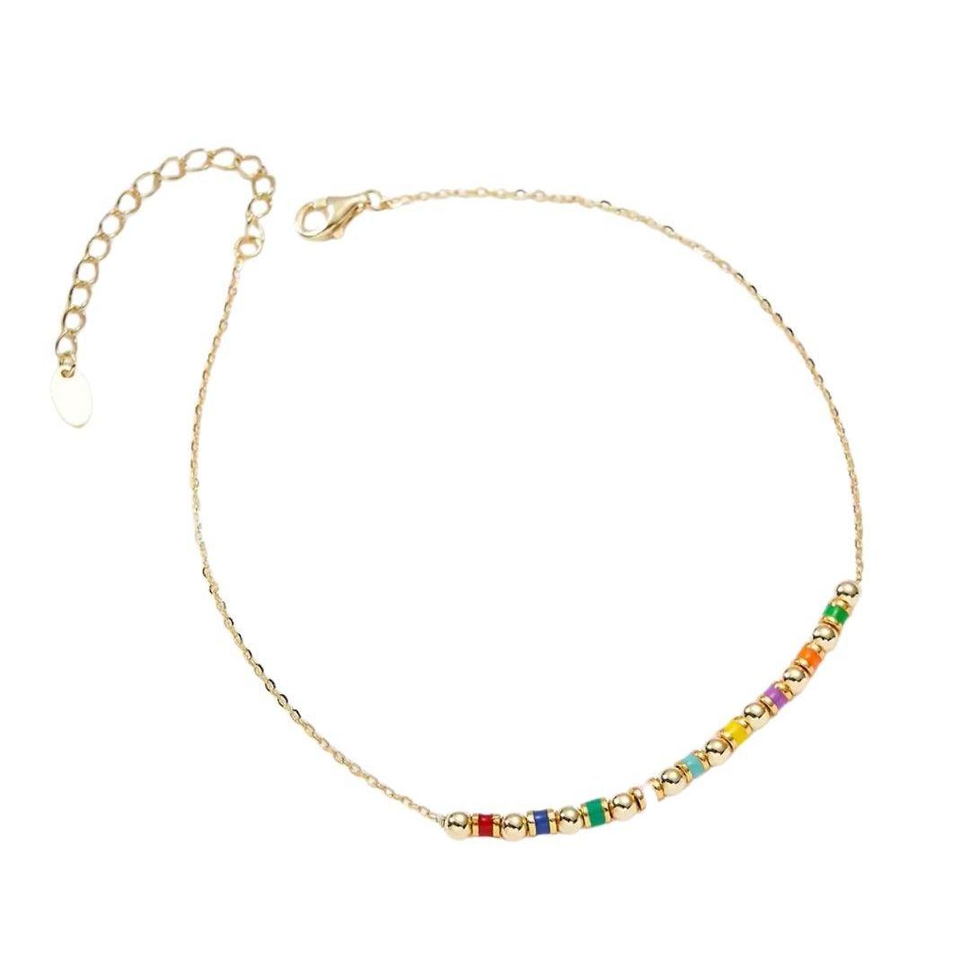 Lola Beaded Chain Anklet - Gold - Kase Study