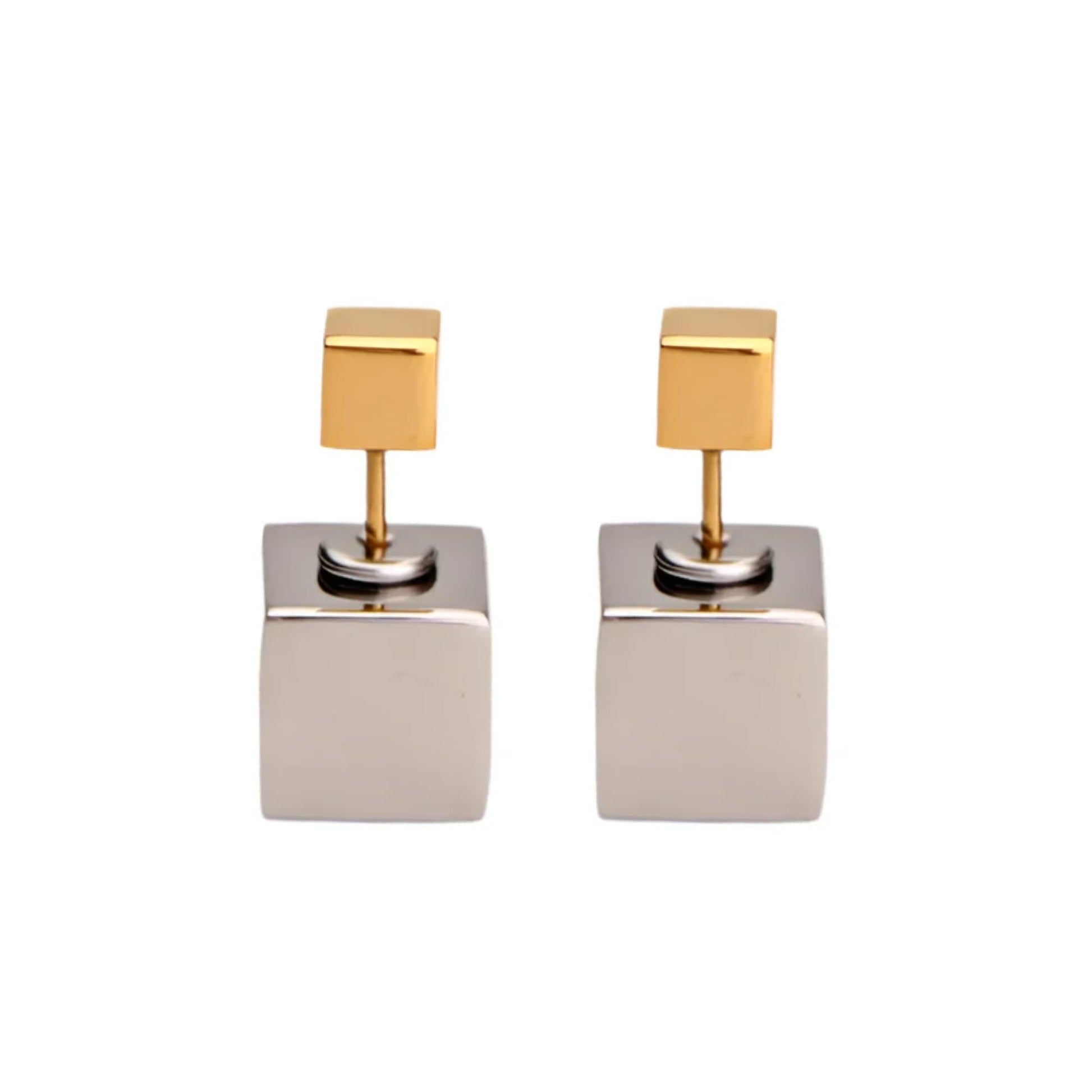 Cube Stud Earrings - Two-Tone - Kase Study 