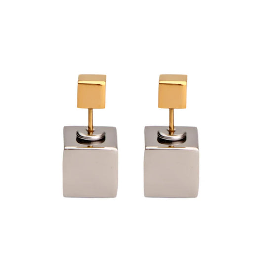 Cube Stud Earrings - Two-Tone - Kase Study 