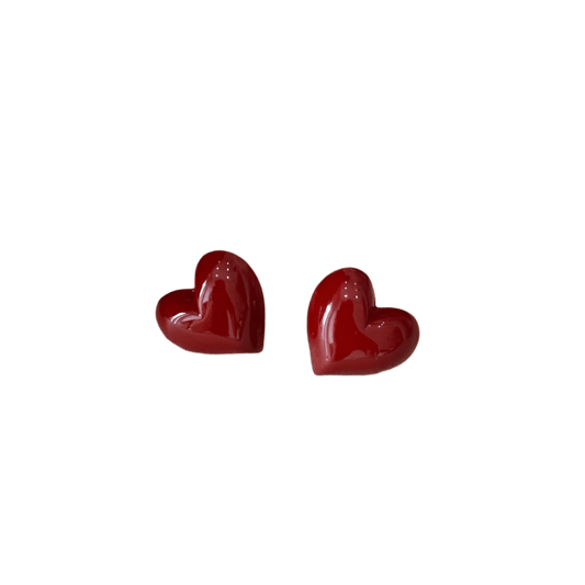 Heart Stud Earrings - Red - Kase Study