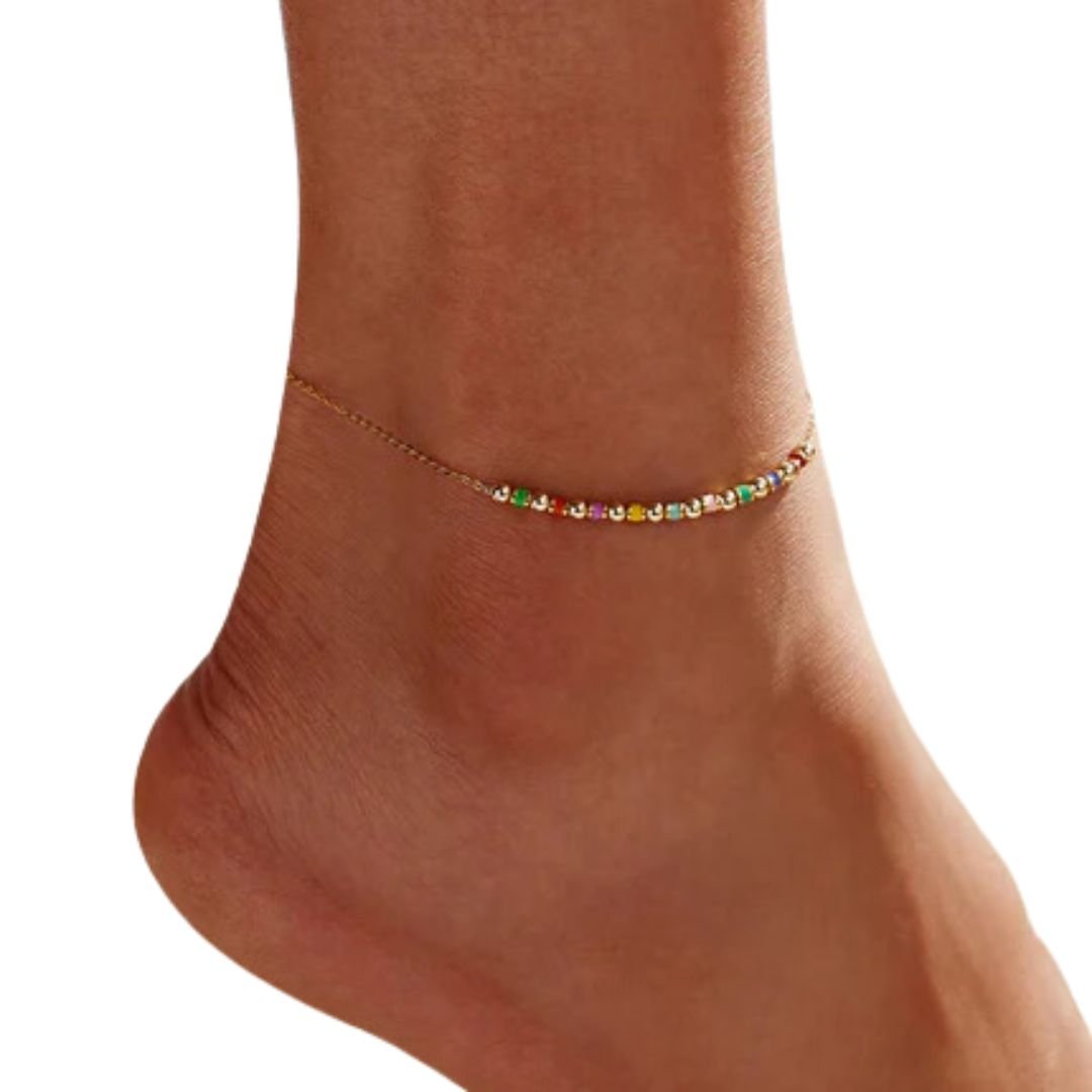 Lola Beaded Chain Anklet - Gold - Kase Study